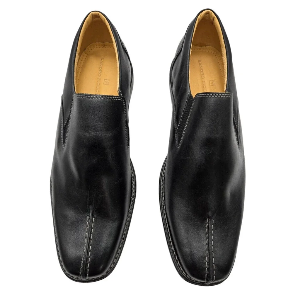 Sandro Moscoloni Leather Slip On Dress Shoe Mens 11.5 D Black Made In Brazil EUC